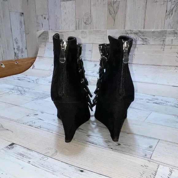 Guilty Soles Black Vegan Suede Buckle Boots - Picture 3 of 5